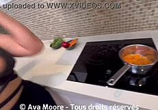 kitchen fuck, huge cock poundin’ my pussy on counter, cum on face, bon appétit!