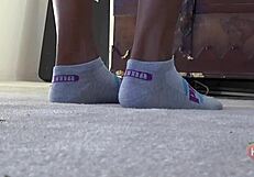 Ebony Cougar Explores Puma Socks Fetish Featuring Ass And Feet