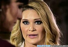 A squirting milf enjoys an erotic lesbo threesome with stockings and glamour