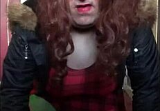 Bisexual crossdresser performs homemade insertion and cleaning act shyly