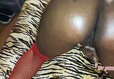 ebony wife in red lingerie surprises husband with big ass oil fuck