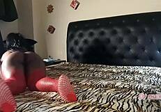 ebony wife in red lingerie surprises husband with big ass oil fuck