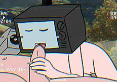 Tv woman and cameraman have sex in animation