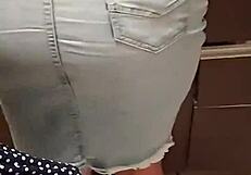 clara from skirtshouse models the skirt and jeans outfit