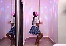 brunette student visits teacher for grammar and gives sensual dance