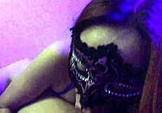 slutty milf in blue net outfit gives long bj