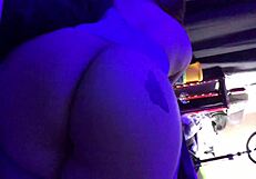 slutty milf in blue net outfit gives long bj