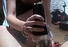 This caged cock gets teased inside a fleshlight sleeve