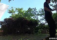 Japanese sexy model Saki Aoyama engages in uncensored sex with close-up blowjob scenes outdoors.