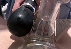 This caged cock gets teased inside a fleshlight sleeve