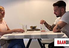 Intense licking of a hot blonde milf's big tits leads to a monster cock encounter