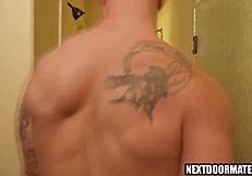 Hey, watch this gay couple threesome bang hot neighbor Trevor Harris, Ryder Owens, Blain O'Connor