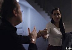 Grieving old dude orders teen to creampie her petite pussy.