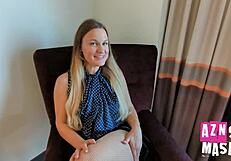 Russian secretary in stockings bends over for a quick interracial bareback fuck leading to intense orgasm and creampie.