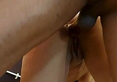 Blowjob closeup from hot brunette - cumshot on monster cock
