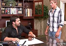 in the office, the hefty gay bodybuilder gets his ass fucked hard by a big cock