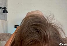 desirable blonde with big tits and tattoo bends over for cowgirl riding on hard pecker