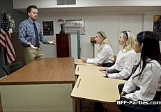 Big dick sharing in a wild classroom foursome, join us now