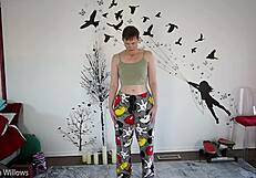 Yoga lesson turns into detailed pussy play with cute European slut during instruction.