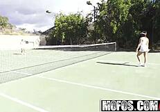 sara luvv turns tennis lesson naughty with blowjob on cam