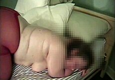 Beautiful wife with natural breasts and curvaceous body has sex in red pantyhose.