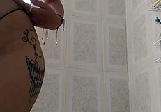 colombian milf gets horny while showering with toys