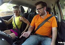 German Skinny Teacher Rides Instructor Publicly in Shoes. Outdoor POV Session with Big Nipples.