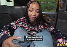 i'm lia lin, petite asian in fake taxi, giving hot pov blowjob and riding in my christmas jumper for cum in mouth.