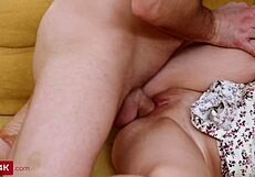 I-I mean, adorable blonde tempts her boyfriend into awesome sex on the couch