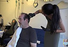 dying his hair brown in a couple's gay fetish setting