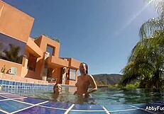 i enjoy some pool fun with abigail mac, showing off my big tits and nude body.