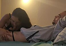 Young Petite Latina Pays Tattooed Roommate with Horny Homemade Blowjob