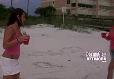 Shy First-Time Flashers Expose Their Tits On Florida Beach In Public.