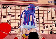 Ulti and Ms. Valentine with Monkey D. Luffy in One Piece Hentai