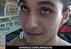 Latino Sucks Boss Cock Bareback for Extra Cash Outdoors