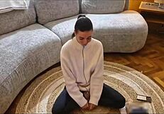 Brunette swallows cum after blowjob