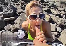 giving the cameraman a blowjob and cumshot