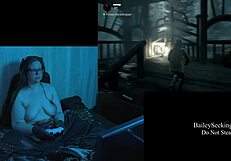 I'm playing through Alan Wake naked, showcasing my big natural tits and long hair