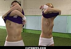 Hot Athletic Tiny Teen Lesbians Initiate New Soccer Players