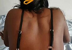 Ebony latina Sarah Michel bent over for masked black doggystyle fuck