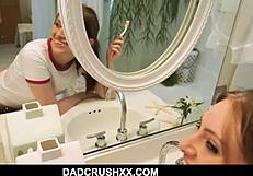 Watch teen stepdaughter get fucked while brushing teeth