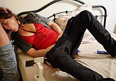 Wow! French amateur in green leather pants gets doggy POV ass licking!