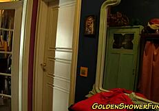 Look at this cum-faced slut pissing all over