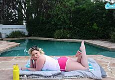 Blonde Milf Oils Boobs And Masturbates By Pool