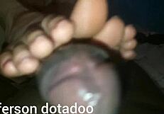 morena milf jerks with foot