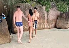 Sexy Latina wife bangs two guys on beach swingers meet