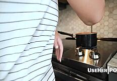 In open marriage, MILF wife gets FUCKED in kitchen by stepson POV.