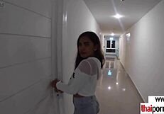 Petite Thai teen gives sensual handjob to big cock