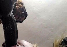 Blonde slut bent over for deepthroat and doggystyle.