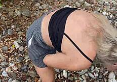 Busty Milf Almost Caught Fucking by the River!